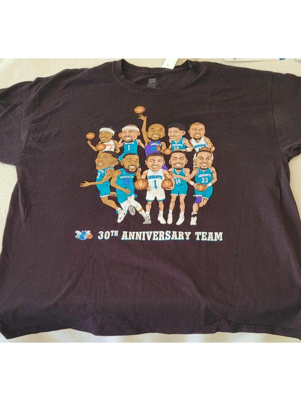 Charlotte Hornets 30th Anniversary Team T-Shirt, 2018 - Black, Size: XL VTG